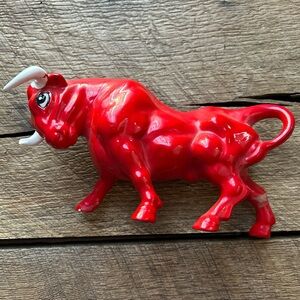 Vintage Red Bull Figurine White Horns Matador Retro Decor